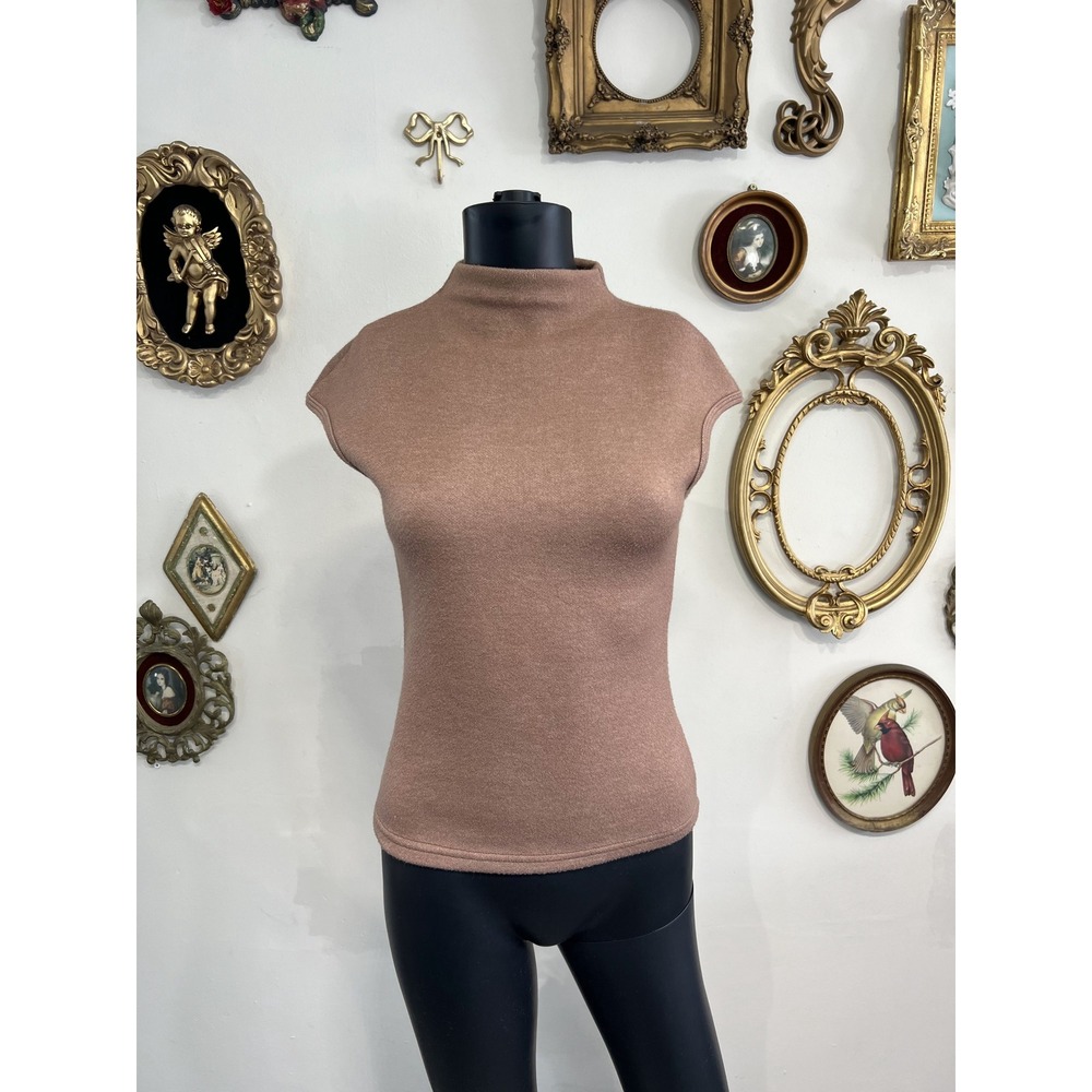 OGL Brown Mock Neck Cap-Sleeve Top Size S